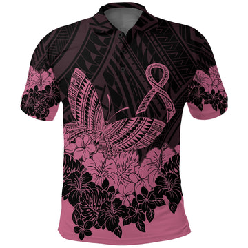 Polynesian Breast Cancer Awareness Polo Shirt Floral Butterfly LT7