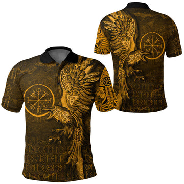 Viking Clothing Vegvisir With Raven Viking Compass Gold Version Polo Shirt RLT12
