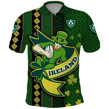 Custom Ireland Celtic Knot Rugby Polo Shirt Irish Gold and Green Pattern LT9