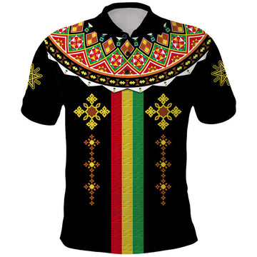 Ethiopia Cross Polo Shirt Geometric Ethnic LT9