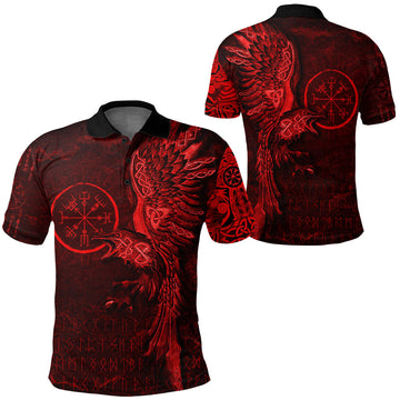 Viking Clothing Vegvisir With Raven Viking Compass Polo Shirt Red Version RLT12