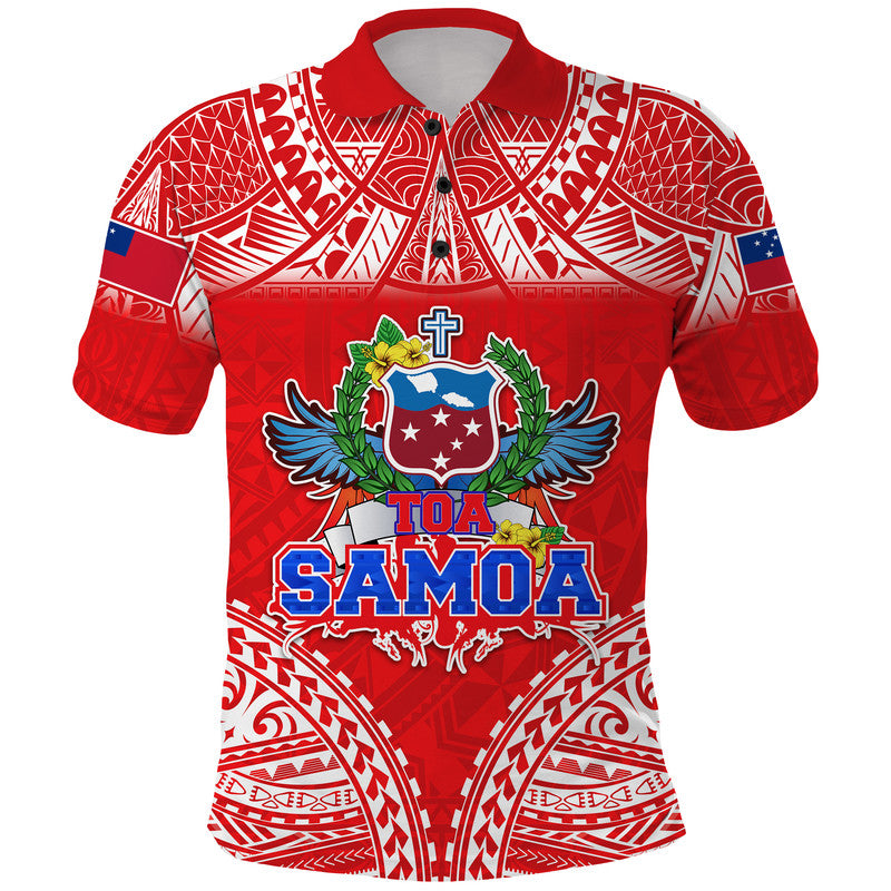 Custom Toa Samoa Polynesian Rugby Polo Shirt Samoan Flag Red Color LT9