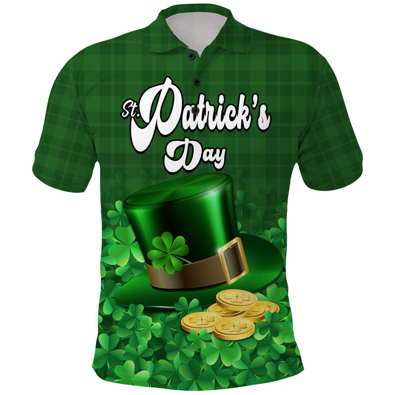 Custom St Patricks Day Polo Shirt Green Leprechaun Hat With Clover Leaf No2 LT9