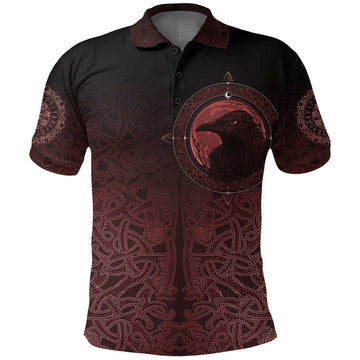 Viking Polo Shirt, Ethnic Odin Raven Red RLT12