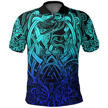 Viking Polo Shirt Valknut and Dragon Tattoo Special Blue RLT12