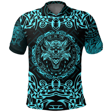 Viking Polo Shirt Fenrir Viking Cyan 3D RLT12