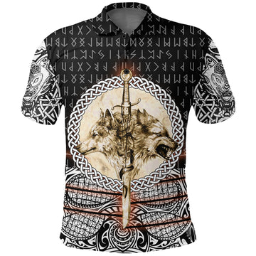 Viking Polo Shirt Wolf and Vikings Tattoo 3D RLT12