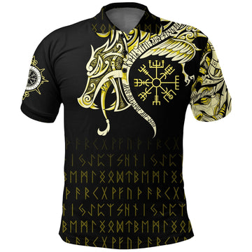 Viking Polo Shirt, Fenrir Raven and Vegvisir Tattoo Yellow RLT12