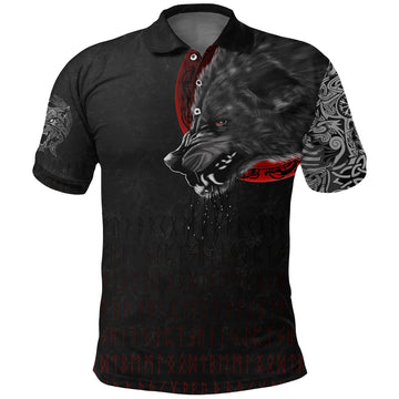 Viking Polo Shirt Wolf and Blood Moon RLT12