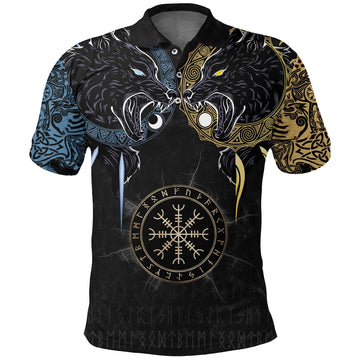 Viking Polo Shirt Hati and Skoll Tattoo RLT12