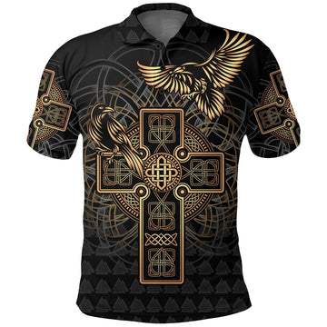 Viking Polo Shirt Odins Celtic Raven Tattoo RLT12