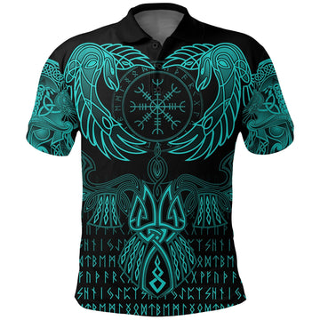 Viking Polo Shirt Raven Of Odin Cyan RLT12