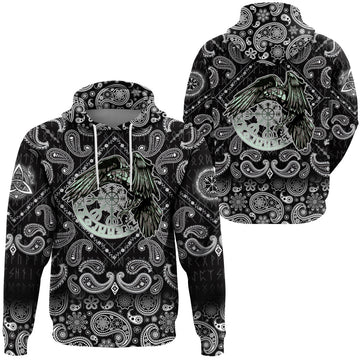Viking Hoodie Raven and Vegvisir with Bandana Paisley Style RLT12