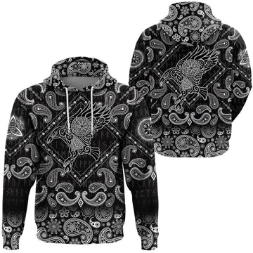 Viking Hoodie Raven of Odin with Bandana Paisley Style RLT12