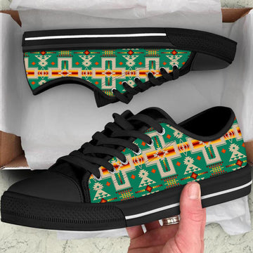 Light Green Tribe Design Native American Low Top Canvas Shoes LT10