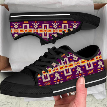 Purrple Tribe Design Native American Low Top Canvas Shoes LT10