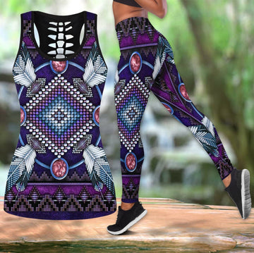 Naumaddic Arts Dark Purple Native American Native Tank Top and Leggings Set LT10