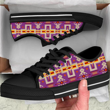 Light Purple Tribe Design Native American Low Top Canvas Shoes LT10