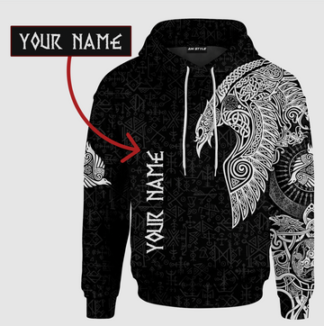 Viking Clothing Viking Raven Tattoo Black Hoodie RLT12