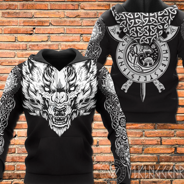 Viking Viking Hoodie 3D Fenrir Wolf Axe Sword RLT12