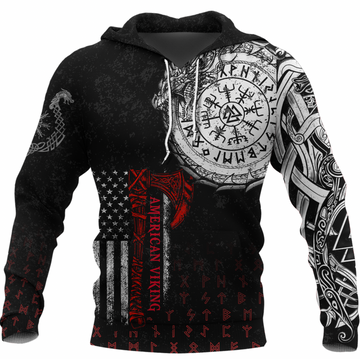 Viking Clothing Viking American Dragon Tattoo Valknut and Vegvisir Hoodie RLT12