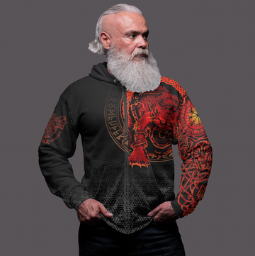 Viking Clothing Viking Fenrir Norse 3D Zip Hoodie RLT12