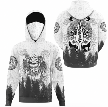 Viking Clothing Viking Odin and Raven Forest Gaiter Hoodie RLT12