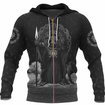 Viking Clothing Viking Odin Raven and Wolf Valknut Zip Hoodie RLT12