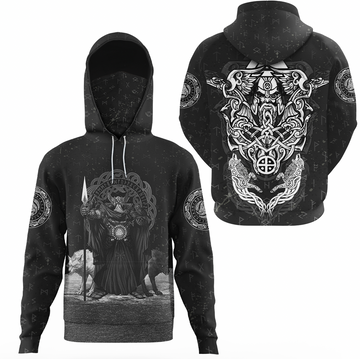 Viking Clothing Viking Odin Raven and Wolf Valknut Hoodie Gaiter RLT12