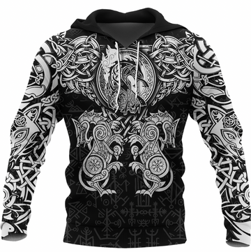 Viking Clothing Viking Dragon and Wolf Tattoo Hoodie RLT12