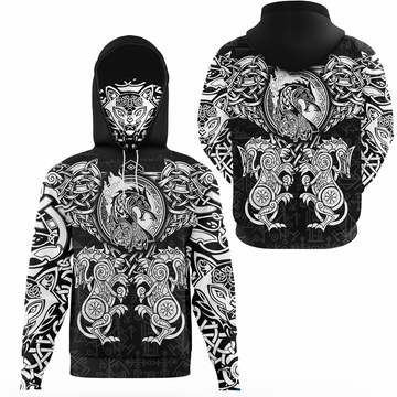 Viking Clothing Viking Dragon and Wolf Tattoo Hoodie Gaiter RLT12
