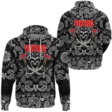 Viking Hoodie Skull Axes with Bandana Paisley Style RLT12