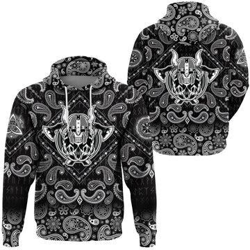 Viking Hoodie Skull Barbarian Axe Tattoo Sticker Warrior with Bandana Paisley Style RLT12