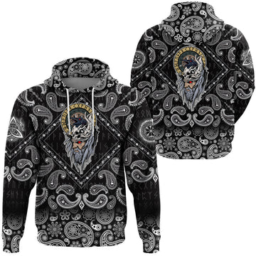 Viking Hoodie Special Odin and Raven with Bandana Paisley Style RLT12
