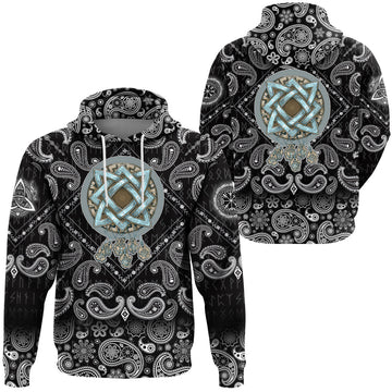 Viking Hoodie Symbols Of The Gods and Decorative Ornaments with Bandana Paisley Style RLT12