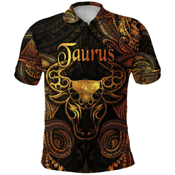 Taurus Zodiac Polynesian Polo Shirt Unique Style Gold LT8