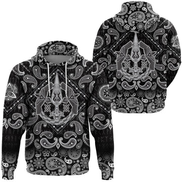 Viking Hoodie The Spear Of The God Odin Gungnir Two Ravens with Bandana Paisley Style RLT12