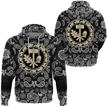 Viking Hoodie Thors Hammer Mjolnir and The Scandinavian Oak Leaf Ornament with Bandana Paisley Style RLT12