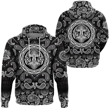 Viking Hoodie Tree Of Life with Bandana Paisley Style RLT12
