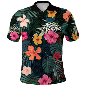 Custom Hawaii Polo Shirt Tribal Elements And Hibiscus Version LT9
