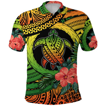 Polynesian Turtle Polo Shirt Circle Turtle Hibiscus Reggae LT9