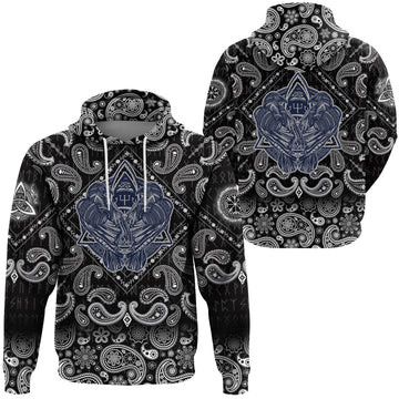 Viking Hoodie Two Celtic Ravens Tattoo with Bandana Paisley Style RLT12