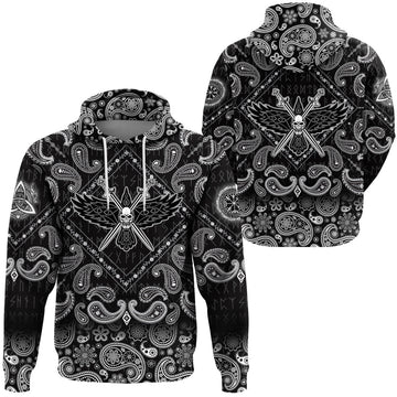 Viking Hoodie Two Crossed Swords and Skull with Bandana Paisley Style RLT12