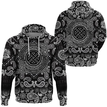 Viking Hoodie Vintage Pattern and Norse Runes with Bandana Paisley Style RLT12