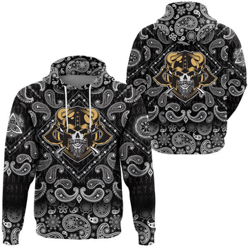 Viking Hoodie Vintage Retro Badass Skull Warrior with Bandana Paisley Style RLT12