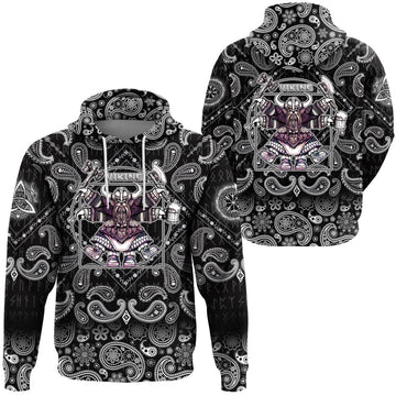 Viking Hoodie Vitruvian Viking with Bandana Paisley Style RLT12