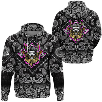 Viking Hoodie Warrior Axe with Bandana Paisley Style RLT12