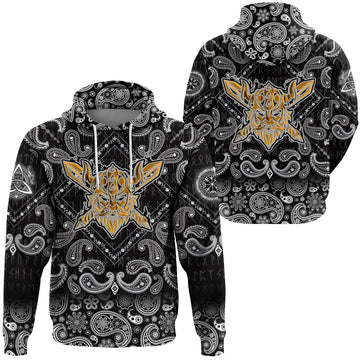 Viking Hoodie Warrior Head with Bandana Paisley Style RLT12