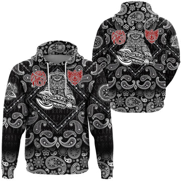 Viking Hoodie Warrior With Big Sword with Bandana Paisley Style RLT12