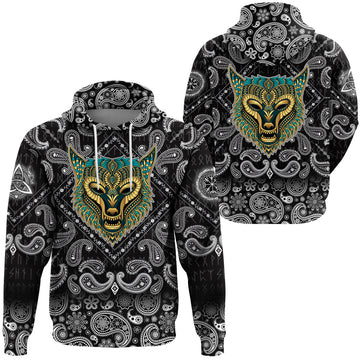 Viking Hoodie Wolf Ethnic Style with Bandana Paisley Style RLT12